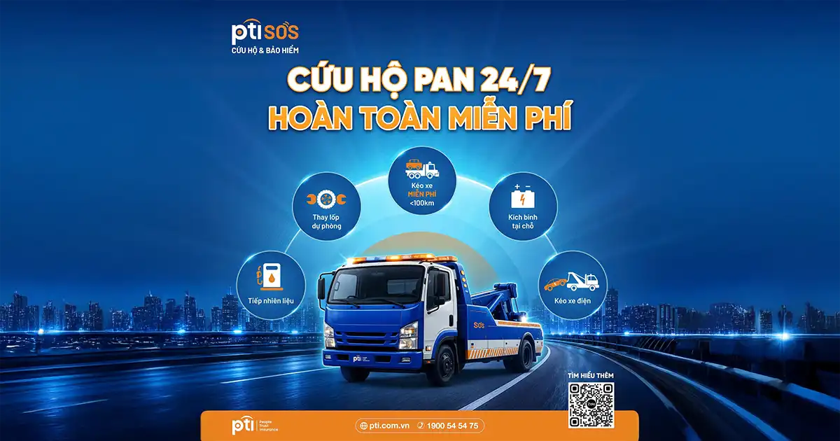 Cứu hộ PAN 24/7 miễn phí của PTI là gì? Tìm hiểu quyền lợi kích bình, thay lốp, kéo xe 100km dành cho khách hàng bảo hiểm ô tô PTI còn hiệu lực.